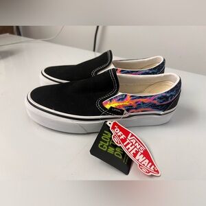 Vans Classic Slip-On Black Electric Flame Glow SB Skateboard Shoes Unisex